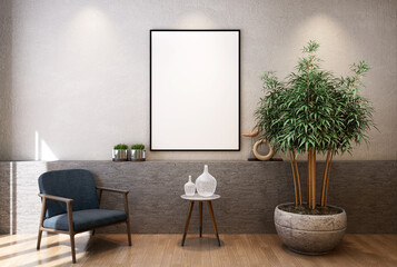 3D Mockup photo frame in Modern interior of living room