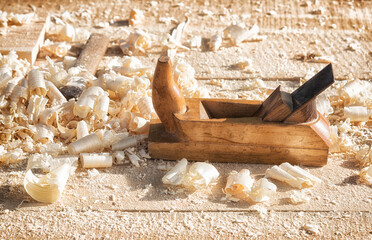 Old wooden planer - a tool for wood processing