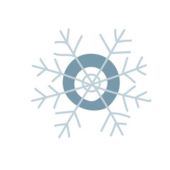 Snowflake decoration in doodle style. Simple decor for a festive Christmas and New Years. Vector illustration isolated on white background.