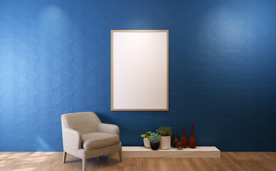 3D Mockup photo frame in Modern interior of living room