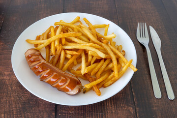 Bratwurst, German sausage with French fries