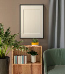 3D Mockup photo frame in Modern interior of living room