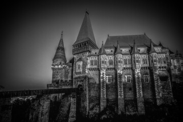 Fototapeta na wymiar haunted castle at night in Transylvania Halloween background