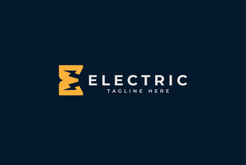 Electric Logo, letter E with two thunder bolt negative space, modern and stylish electric design logo, vector illustration