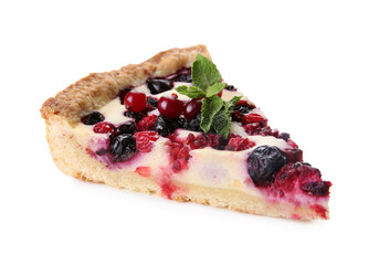 Piece of delicious currant pie isolated on white