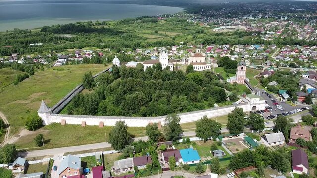 Pereslavl Zalessky, Russia - 24 July 2021: Goritsky Assumption Monastery from a bird's eye view