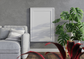 3D Mockup photo frame in Modern interior of living room