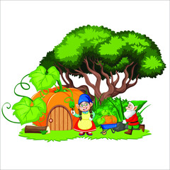 Obraz na płótnie Canvas tree house cartoon style garden background