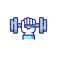 Hand with dumbbell RBG color icon. Gym thin line vector illustration with shadow
