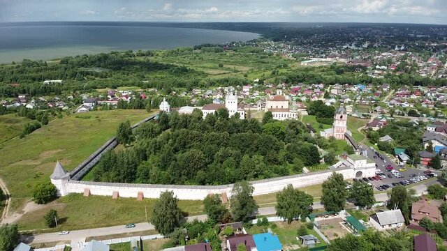 Pereslavl Zalessky, Russia - 24 July 2021: Goritsky Assumption Monastery from a bird's eye view