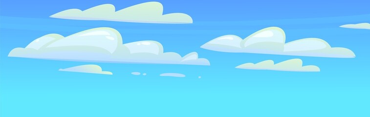 Sky clouds blue. Illustration in cartoon style flat design. Heavenly atmosphere. Vector
