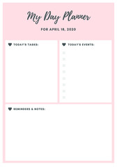 Baby Pink and Black Heart General Daily Planner