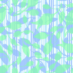 Hand drawn doodle tulip flowers and stripes irregular seamless pattern. Blue, green silhouette floral motifs random repeat surface design. Trendy endless texture for textile, gift paper, print, flyer