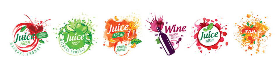 A set of vector logos with painted splashes of juice