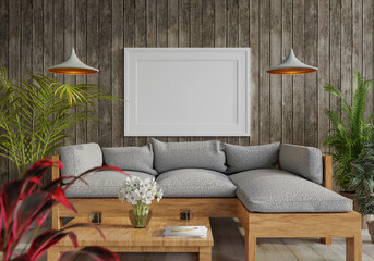 3D Mockup photo frame in Modern interior of living room