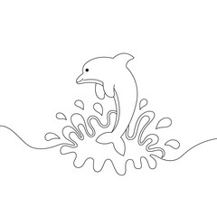 Dolphin drawing vector, continuous single one line art style isolated on white background. Minimalism hand drawn style