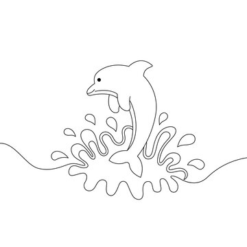 Dolphin drawing vector, continuous single one line art style isolated on white background. Minimalism hand drawn style