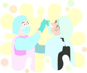 nurs swaping to detect the virus test cartoon vector illustrator