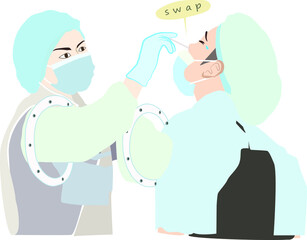 nurse swaping test for detect the corona virus illustrator graphic
