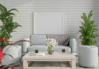 3D Mockup photo frame in Modern interior of living room