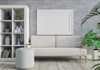 Naklejka na ściany i meble 3D Mockup photo frame in Modern interior of living room