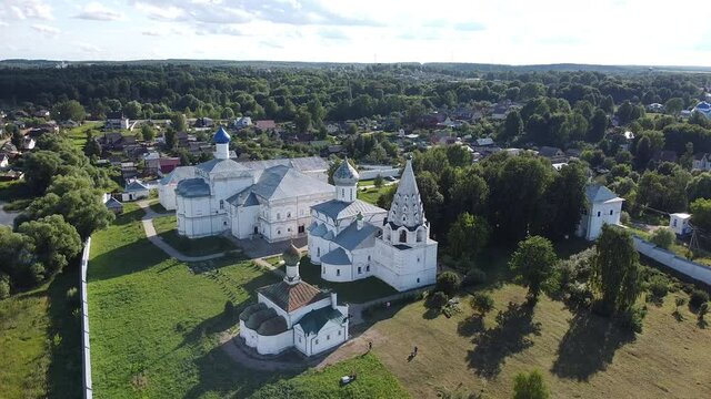 Pereslavl Zalessky, Russia - 24 July 2021: Holy Trinity Danilov Monastery from a bird's eye view