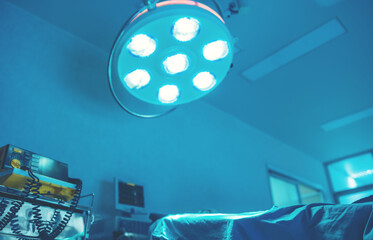 In the operating room for surgical venous vascular surgery clinic in hospital, there are beds and...