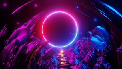 3D rendering. Sci Fi modern futuristic bright background with round portal. Abstract background, space landscape