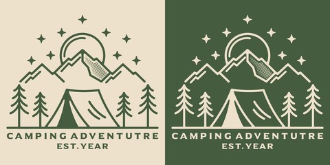 camping monoline vintage outdoor badgde design