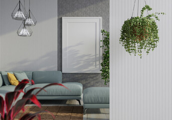 3D Mockup photo frame in Modern interior of living room