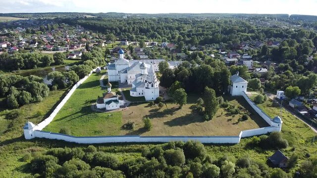 Pereslavl Zalessky, Russia - 24 July 2021: Holy Trinity Danilov Monastery from a bird's eye view