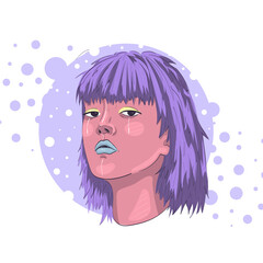 abstract face of a girl. bright hair and lips. languid look.