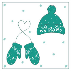 Winter mittens and hat a set of winter clothes for Christmas and New Year
