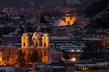 View of evening Salzburg in winter