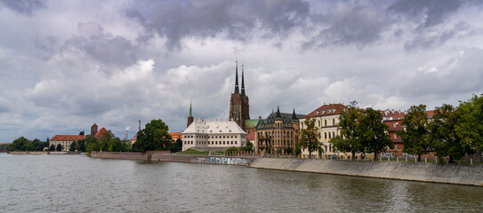panorama view of the Wyspa Piasek island in the historic Old Town and city center of Wroclaw © makasana photo