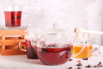 hibiscus tea brewed is on the table