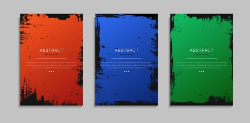 Set Of Modern Gradient Color Background With Black Grunge Frame Design. Good For Banner, Poster Or Website