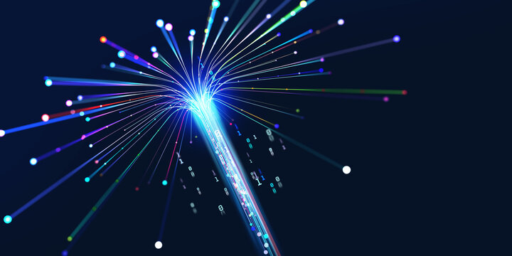 Data flow, information security. Big data. Mind and artificial intelligence. Intertwining streams of coded neural network. 3D illustration of intertwining streams of a coded neural network