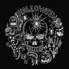 Happy Halloween, doodle sketch and illustration