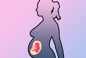 Black silhouette pregnant woman-pink background
