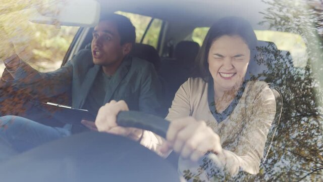 Driving instructor yelling at woman
