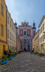 view of the historic Saint Stanislaus Parish Church in the Old Town city center of Poznan