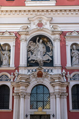 Fototapeta na wymiar view of the historic Saint Stanislaus Parish Church in the Old Town city center of Poznan