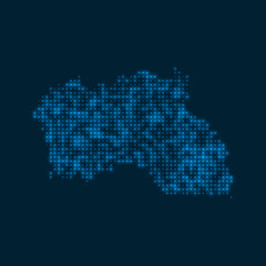 Santa Maria Island dotted glowing map. Shape of the island with blue bright bulbs. Vector illustration.