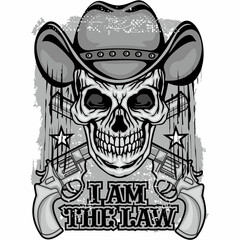 skull in a cowboy hat and with guns, grunge vintage design t shirts