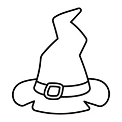 Curved Witch hat with yellow buckle and wide brim Concept Vector Line Icon Design, Halloween costume Symbol, Holiday Celebrations Sign, Saints Eve festivals Stock illustration