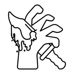 Knife through zombie hand Concept, Amazing Magic Trick Vector Line Icon Design, Halloween costume Symbol, Holiday Celebrations Sign, Saints Eve festivals Stock illustration