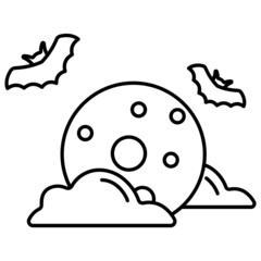 Full Moon night with Bats and Clouds Concept Vector Line Icon Design, Halloween costume Symbol, Holiday Celebrations Sign, Saints Eve festivals Stock illustration
