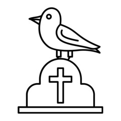 Corvus at a funeral Concept, crow sitting around graveryard Vector Line Icon Design, Halloween costume Symbol, Holiday Celebrations Sign, Saints Eve festivals Stock illustration