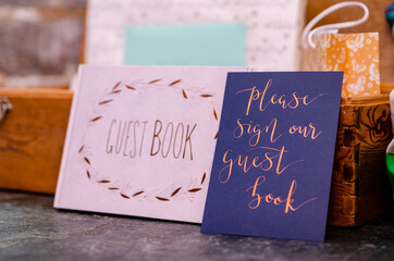 Wedding guest book 'please sign our guest book' with gifts